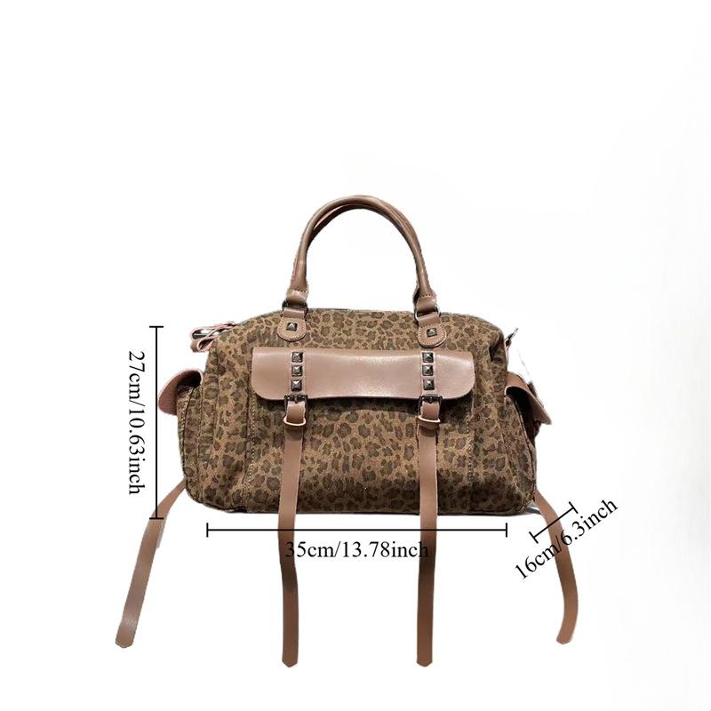 Women'S Leopard Print Personalized Tote Bag Large Capacity Splicing Multi-Pocket Trendy Shoulder Bag