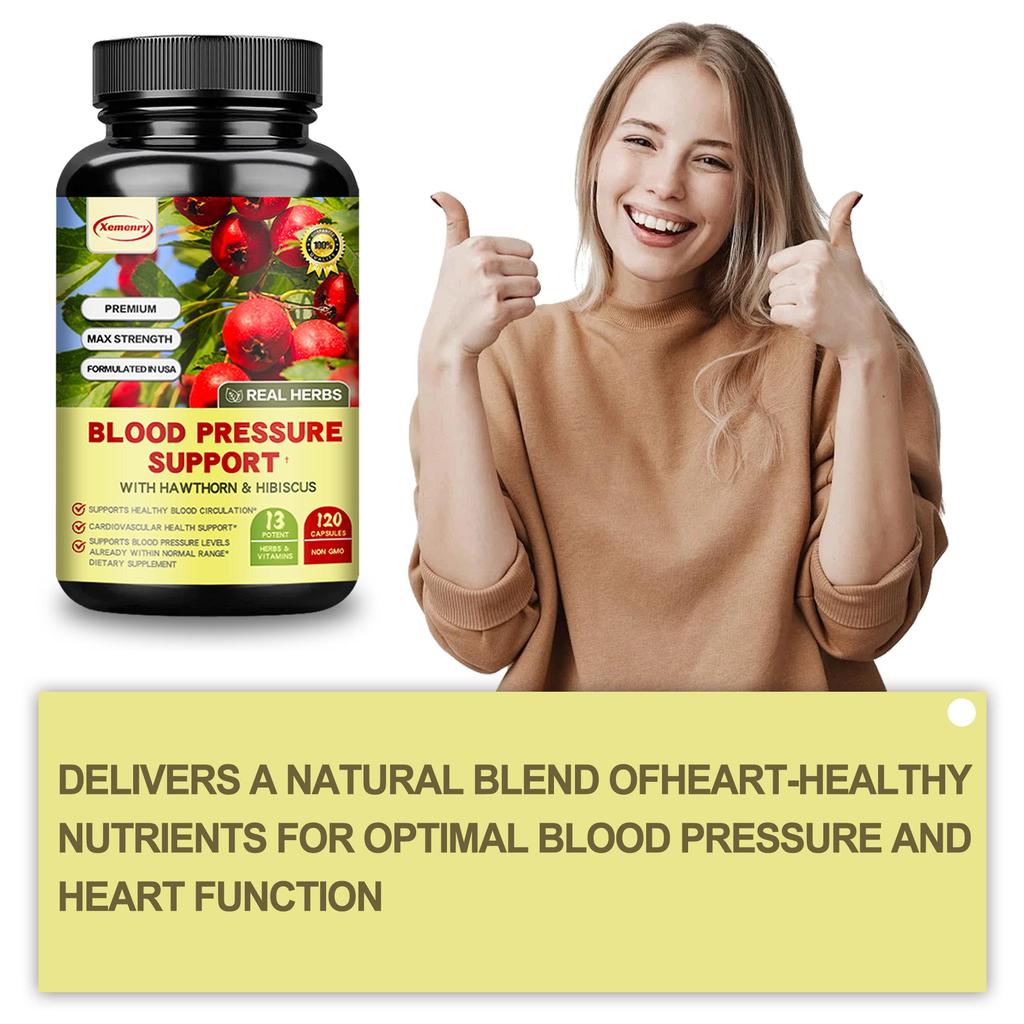Blood Pressure Support - with Hawthorn and Hibiscus- Natural Supplement Healthy Heart Brain Immune Blood Vessels Flow Blood Pressure Cholesterol