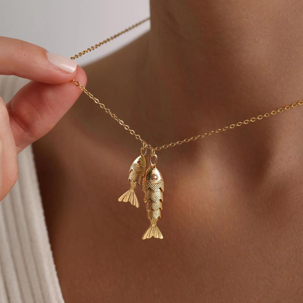 Zierlicher Meeresinspirierter Ketten Schmuck Leichtes Edelstahl Minimalistisch Wasserdicht Sardinen Fisch Mode Anhänger Halskette
