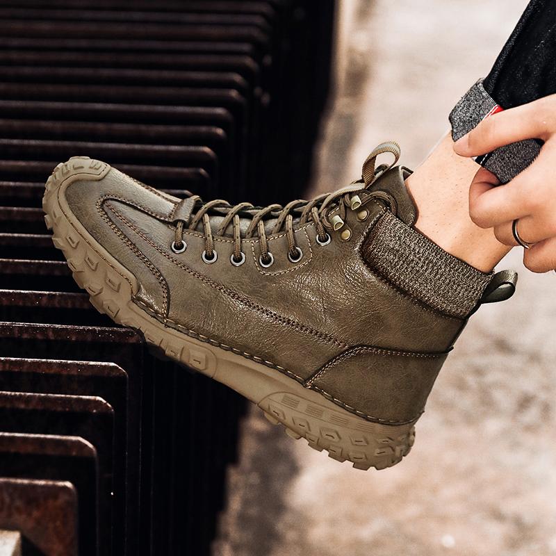 Men Handmade Pattern Leather Comfy Soft Sock Ankle Boots For Men