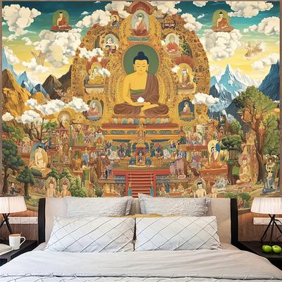 Elegant Shakyamuni Buddha Wall Hanging Cloth Printed Tapestry Art Creative Gift Perfect Choice for Buddhist Decoration