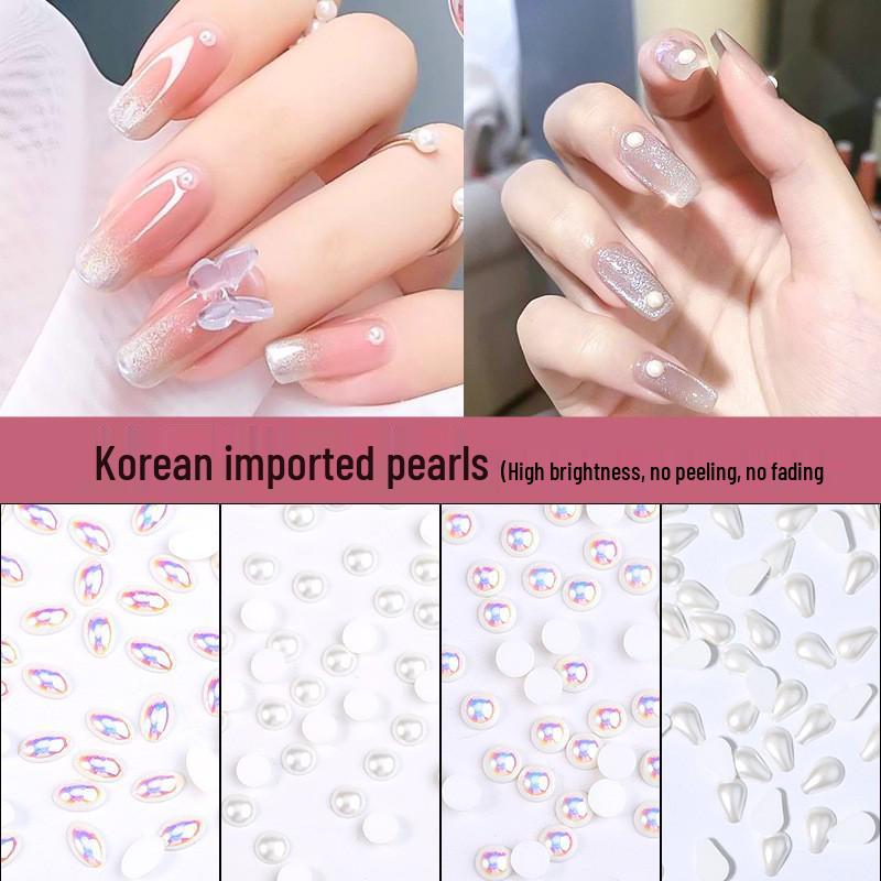 Korean Iridescent AB Pearl Nail Art Stickers - Various Sizes & Shapes