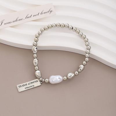Simple Baroque Pearl Round Tag Bracelet, High-End Niche Retractable Jewelry