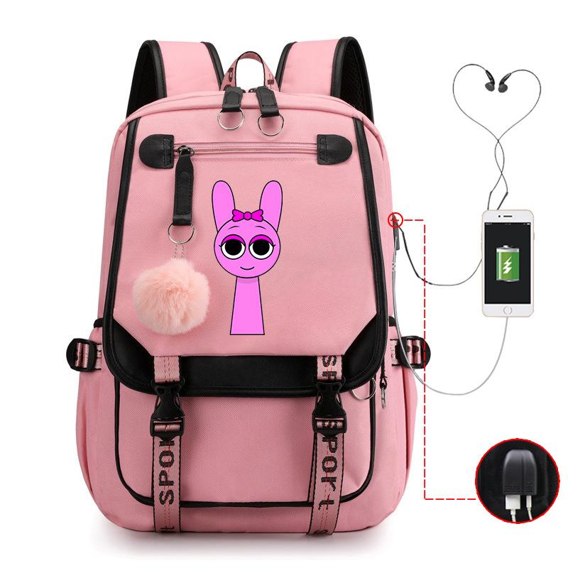 Personality Trend Cartoon Printing Double Shoulder College Style Student Leisure Schoolbag Multi-function Large Capacity