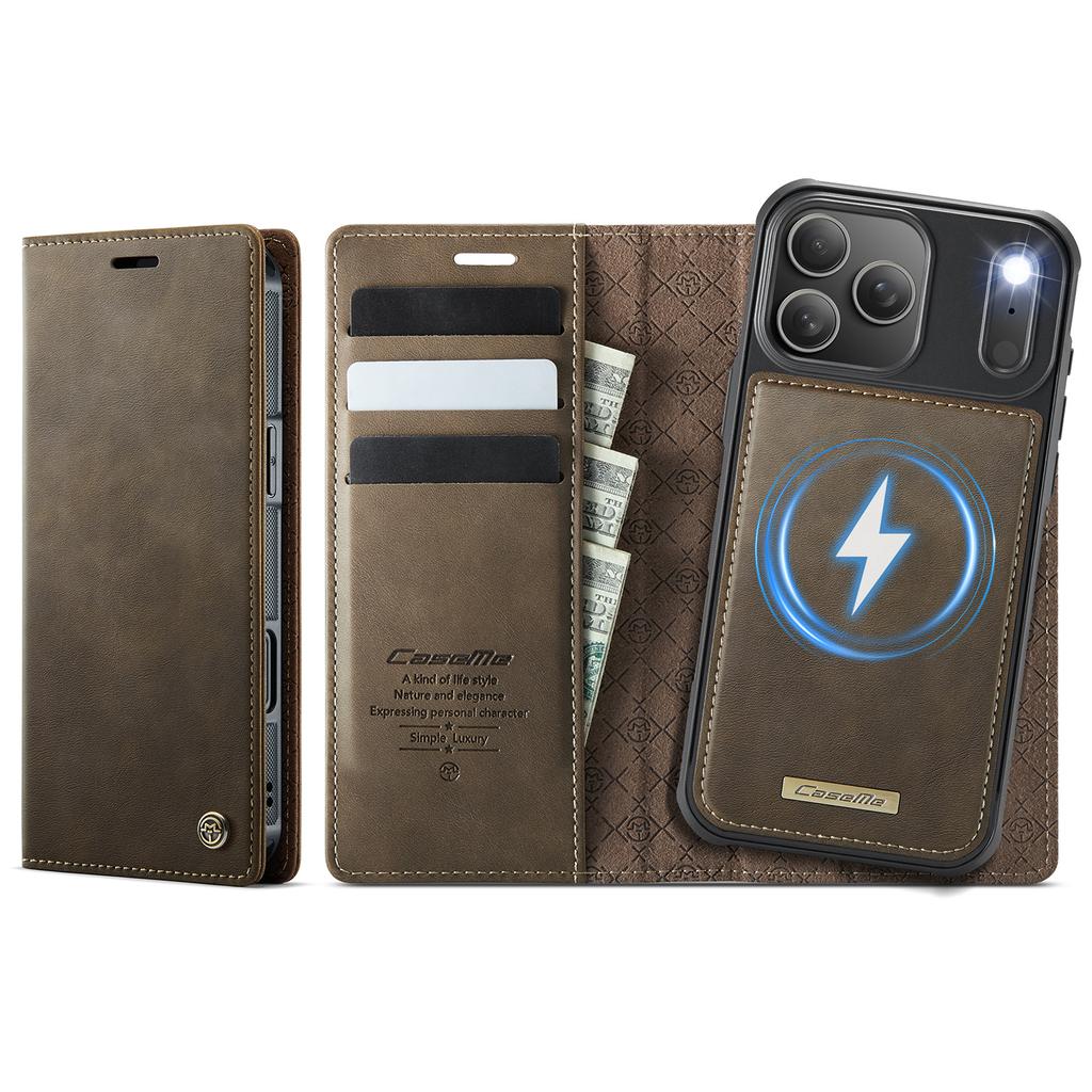 For iPhone 17 Pro Case CASEME C49 Compatible with MagSafe RFID Blocking Detachable Wallet Leather Phone Cover