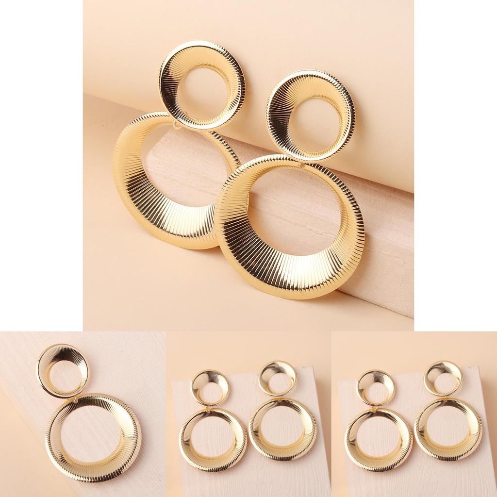 Elegant Metal Earrings With Geometric Shape And Gold Finish For Celebrations