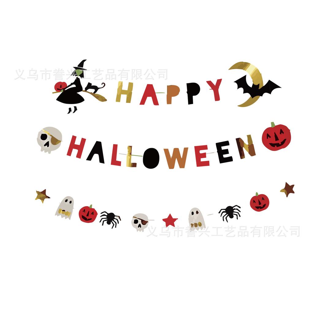 Halloween Flagga Festdekoration Dödskalle Spöke Väggdekoration Feststämning Arrangemang Banner Latte Blomma