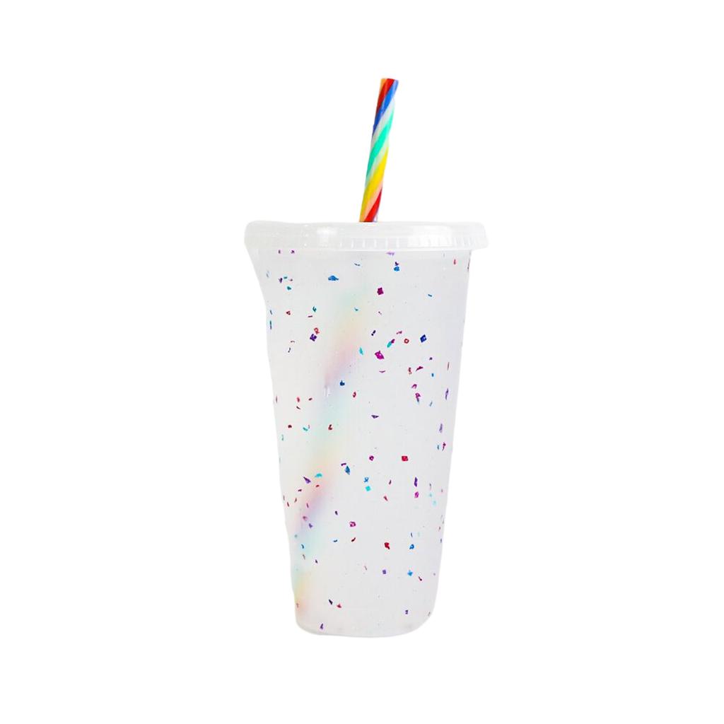 Color Changing Tumbler with Lids and Straw Reusable for Cold/Hot Drink Confetti Pattern Cup for Adults & Kids 701-800ml WWO66