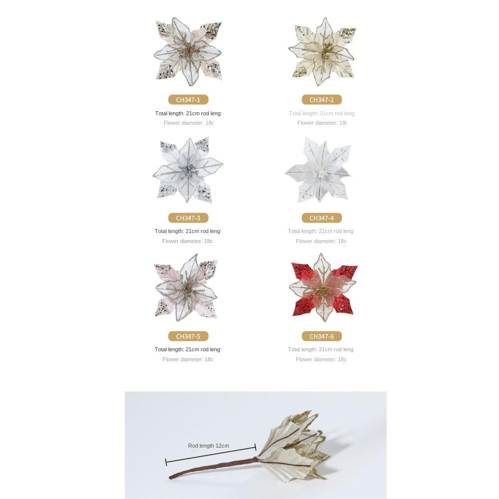 18cm Poinsettia Glitter Flower DIY Fake Flowers Christmas Flowers Large Hanging Ornaments Xmas Tree Decorations