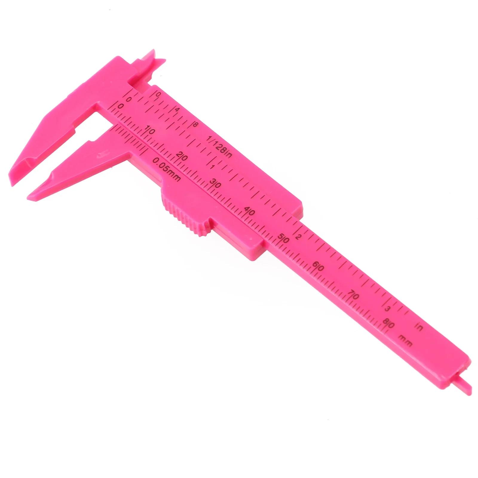 1PC 80mm Pink Plastic Sliding Vernier Caliper Gauge Measure Tool Ruler Micrometer Rustproof Lightweight Jewelry Measurement
