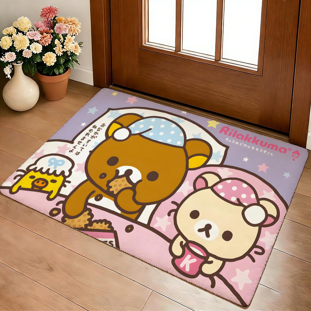 R-Rilakkuma Anime Floor Mat Cozy Flannel Soft Thick Non-Slip Mat For Living Room Bedroom Kitchen Decor Rugs