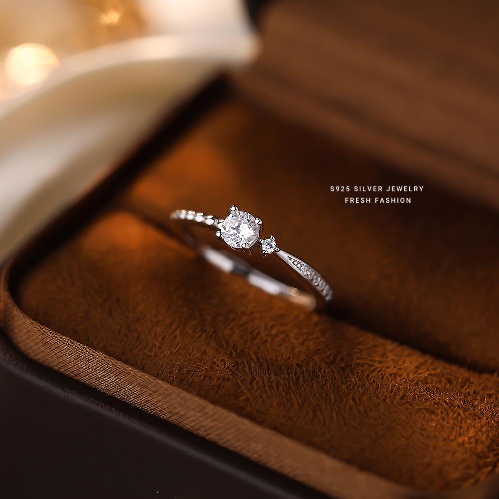 

925 Sterling Silver French light luxury Open Ring, Minimalist CZ Adjustable Ring for Women Lover Birthday Jewelry Gift серебряный