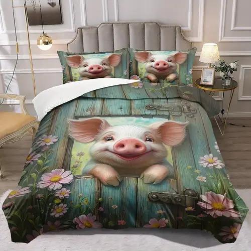 Cartoon Pig Duvet Cover Duvet Cover With Cartoon Pig Pattern Suitable For Children Kids And Adults Soft Warm And Breathable