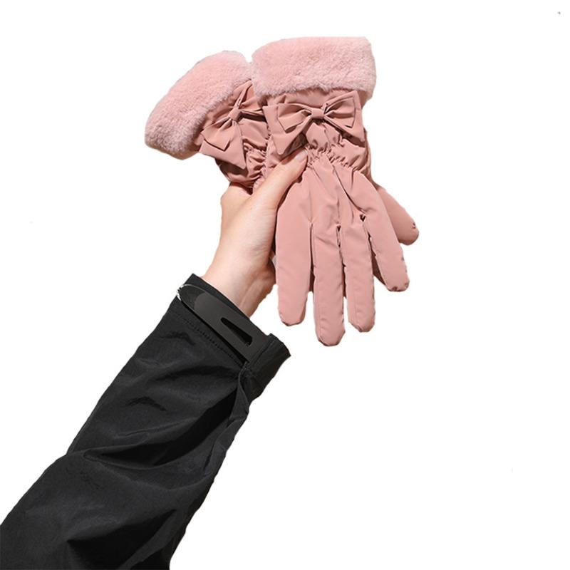 Warm gloves autumn and winter piled thickened cute bow haircut outdoor riding women's driving gloves