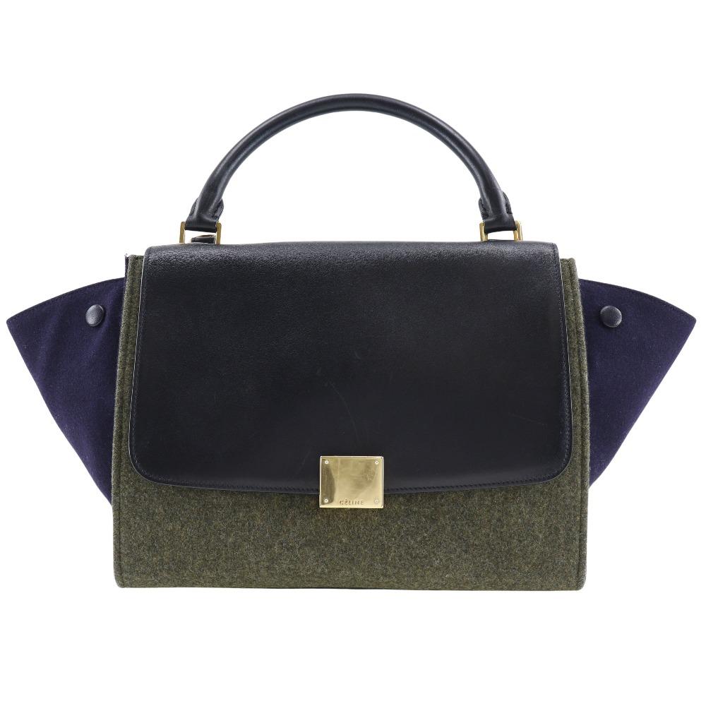 

CELINE Trapeze Handbag Black / grey felt/Calfskin Women Used