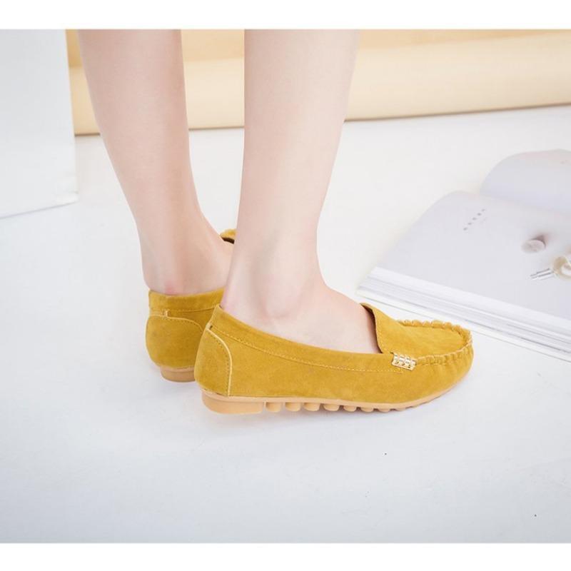 Women's Flat Single Shoes Four Seasons Large Size Bean Shoes Frosted Breathable Shallow Flat Heel Versatile Non-slip Women's Shoes Trend