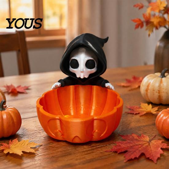 Urlaub Horror Landschaft Requisiten Halloween Süßigkeitenschale, 3D Gedruckter Sensenmann Snackhalter Schale, Gruselige Langlebige Raumdekoration Skelett Servierschale