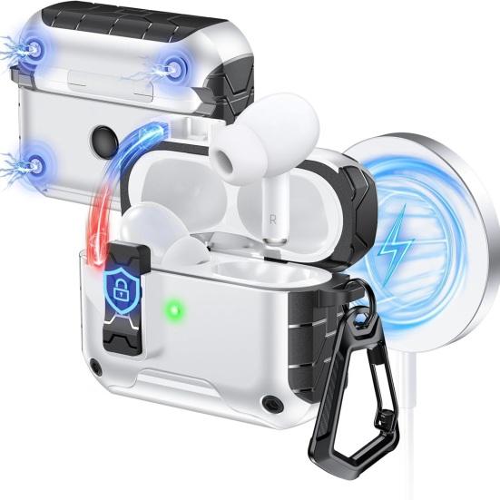 2Pcs Earbud Protective Case for AirPods Pro 3 Charging Case Shockproof Wireless Earphone Cover Protector Shell Skin with Safety Lock Phone Holder