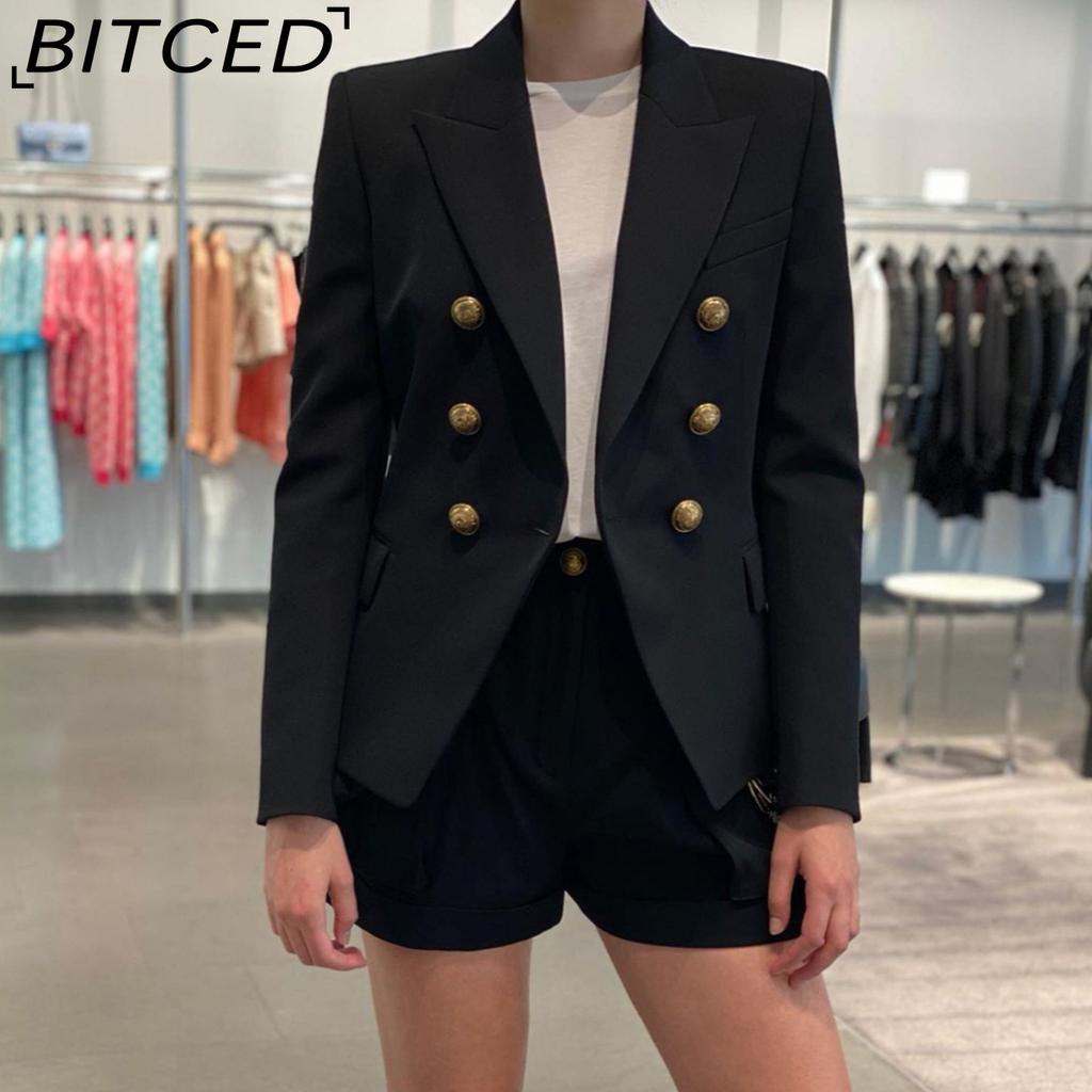 BITCED Women's Vintage Casual Lattice Print Autumn Winter Long Sleeve POLO Neck Jackets & Coats