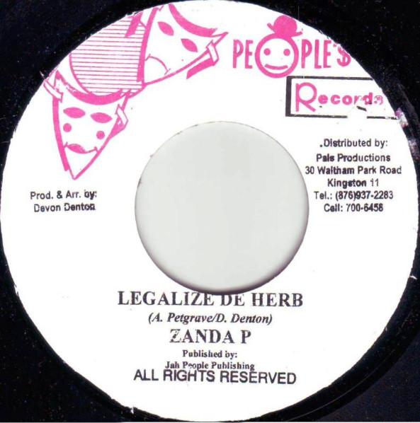 7inch Record ZANDA P - Legalize De Herb NONE People's Record Jamaica Reggae, Ska & Dub Used