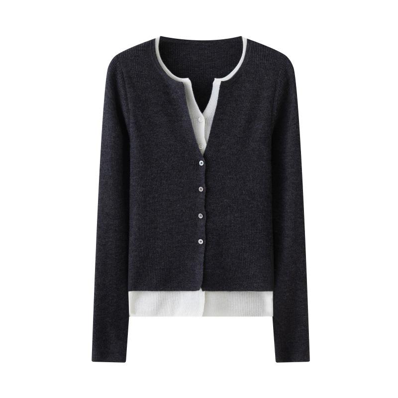 Women's Pure Wool Cardigan - German Yanzhi Yarn, Two-Piece Knit, Long-Sleeve Sweater Coat
