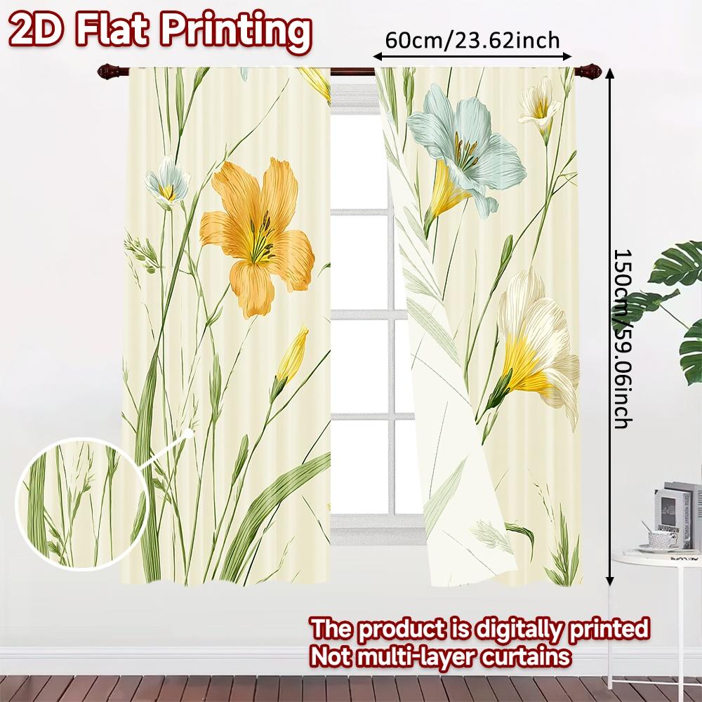 2D FLAT PRINTING 2pcs Curtains (Without Rod) Floral Garden Design (3) New year Festival Minimalist Curtains Polyester Easy