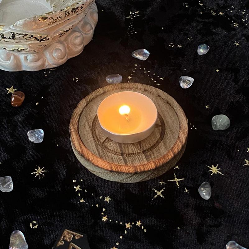 Witch Altar Tray Astrology Plate Ritual Dish Decor Pentacle Candle Holder Pentagram Wooden Tray With Pentagram Home Decor