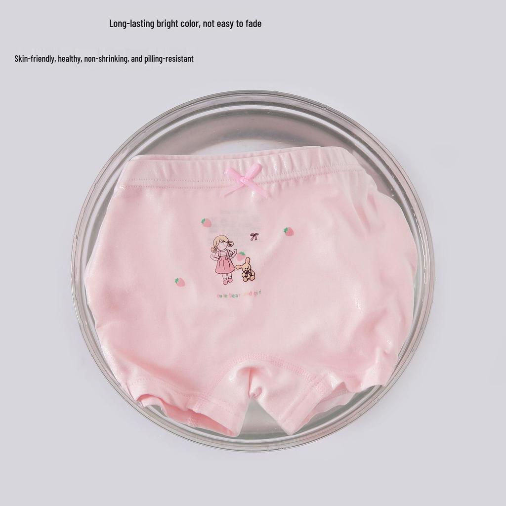 Girls' Pure Cotton Cartoon Boxer Briefs - Antibacterial & Comfortable Toddler Underwear