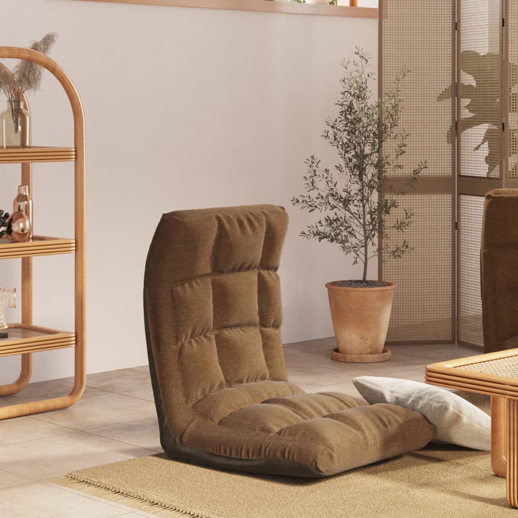 Foldable Floor Chair in Brown Fabric