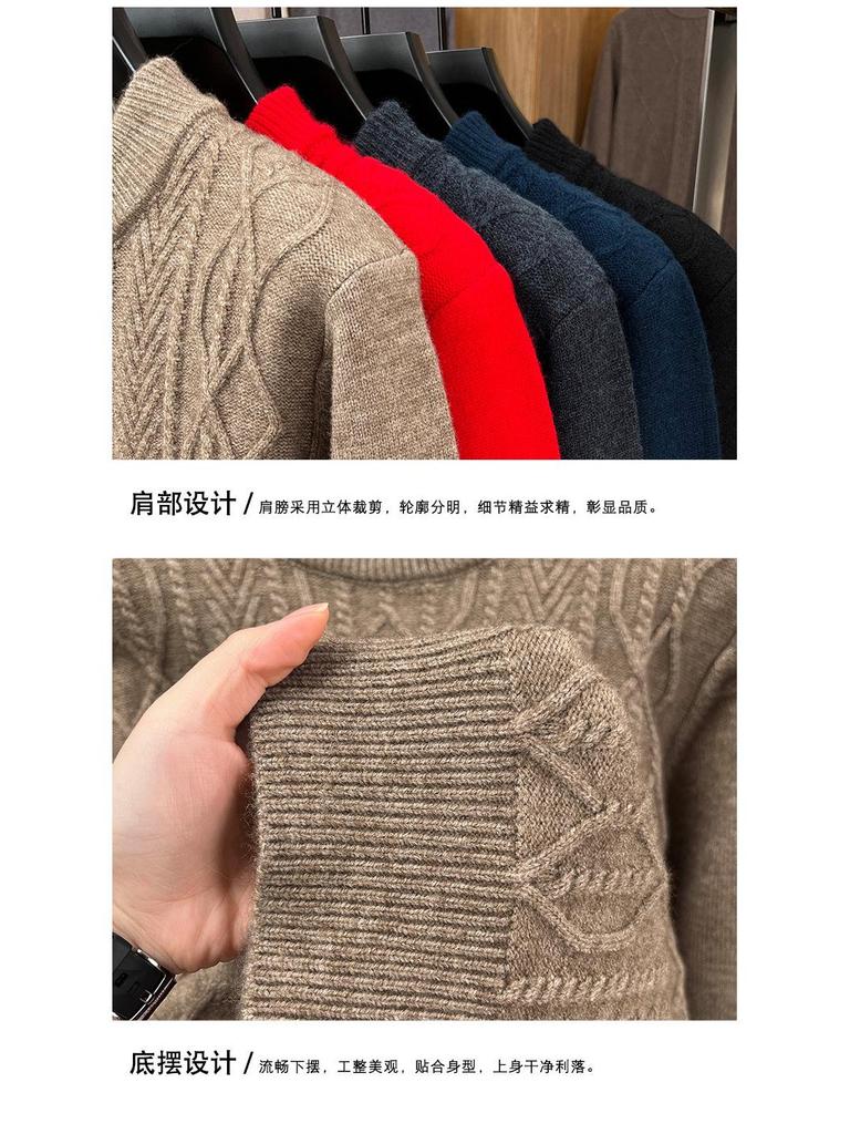 Men's Thick Warm Knitted Sweater, Half-High Collar, Winter Casual Mid-Age Dad Base Layer