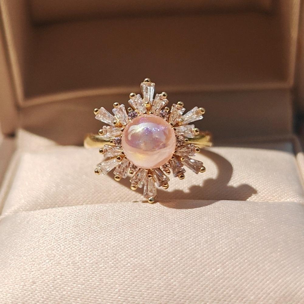 

Нові Розкішні Кільця з Цирконом у Формі Сніжинки з Відкриттям та Регульованим Розміром для Жінок Модні Кільця зі Штучними Перлами Ювелірні Прикраси Аксесуари для Різдвяної Вечірки рожевий