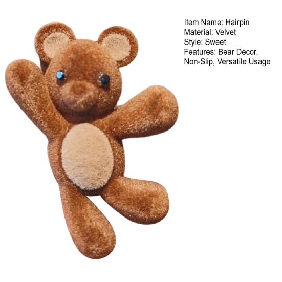 Women Hairpin Non-Slip Design Brown Bear Decor Hair Clip Scalp Friendly Hairpin Hair Styling Tool Hair Accessories