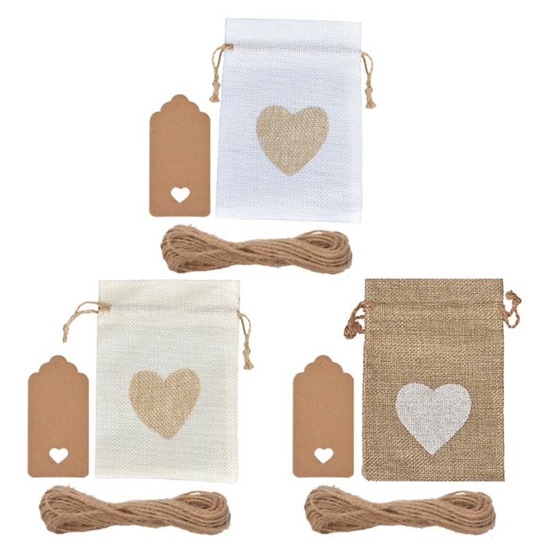 Pack of 51 Love Heart Burlap Bags Stylish Gift Packaging Bag Fashionable Storage Bag for Jewelry and Small Treasures