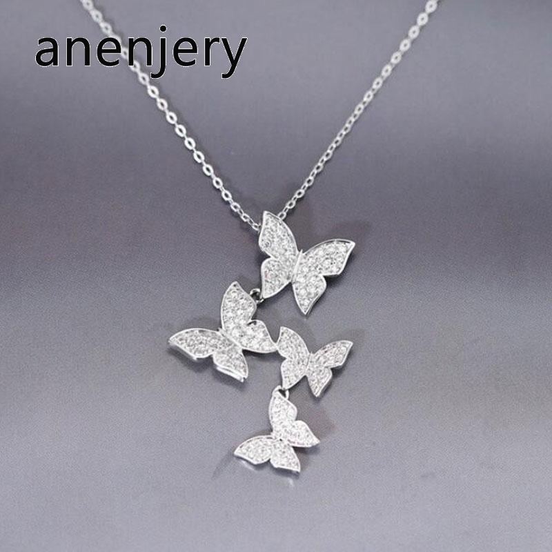 

ANENJERY женские модные ювелирные изделия, ослепительные ожерелья-бабочки с микро цирконами для женщин, подарочное ожерелье-цепочка, колье S-N360