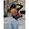 Damen Slim Top Langarmshirts Basic Crop Tops Ausgehmode Einfarbig Rundhals Layer Slim Fit Tops