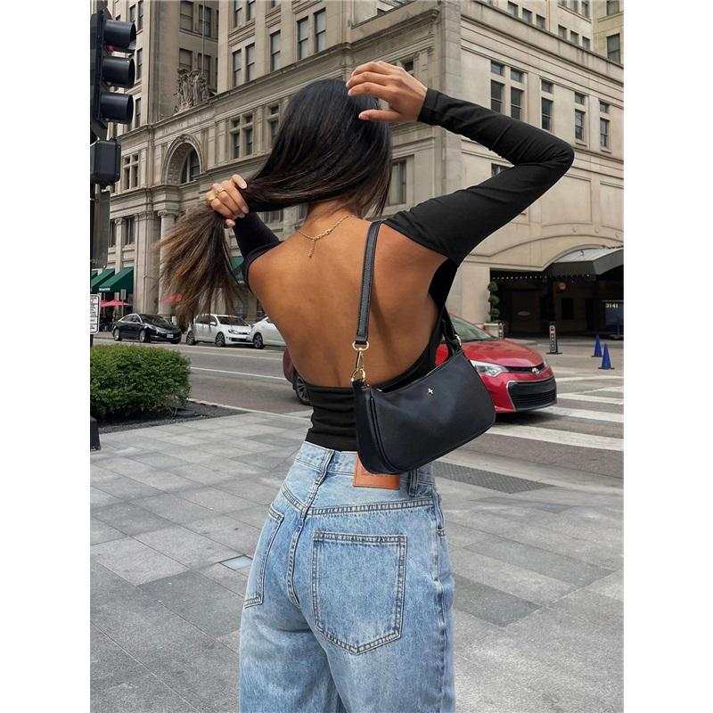 Damen Slim Top Langarmshirts Basic Crop Tops Ausgehmode Einfarbig Rundhals Layer Slim Fit Tops