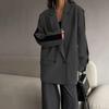 Fashion Wind Loose Contrast Color Long Sleeves Suit Pants Suit Loose Suit Wide Leg Pants Set