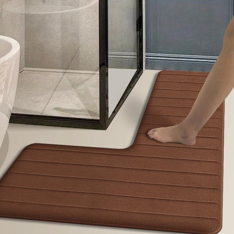 Simple L-shaped Long Stripes Kitchen Floor Mat Flannel Absorbent Cushion Home Non-slip Corner Carpet Door Mat