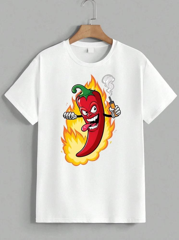 Angry Flaming Chili Pepper Spicy Foodie Vaping Funny T‑Shirt