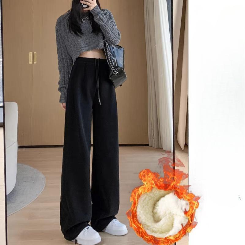 

Бело-серые спортивные штаны с плюшевой подкладкой для женщин, осенне-зимние, с высокой посадкой, широкими штанинами, свободного кроя, леггинсы, утолщенные, из овечьей шерсти, верхние хлопковые штаны XS чёрный