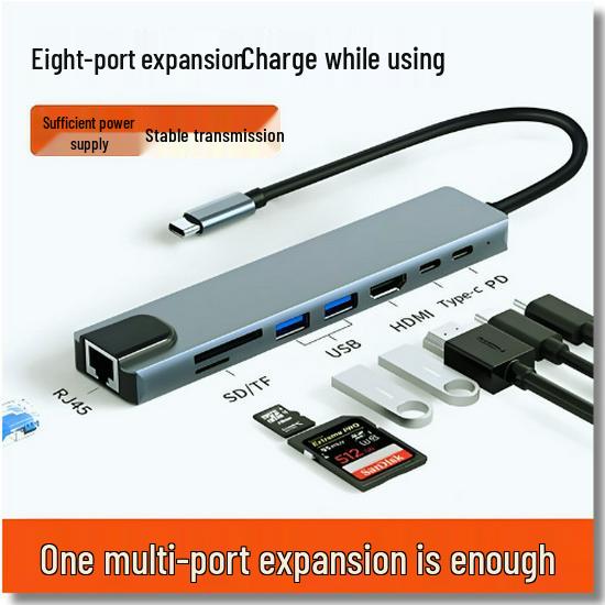 8-in-1 Type-C Hub: Multifunctional Card Reader & USB Network Expansion Dock