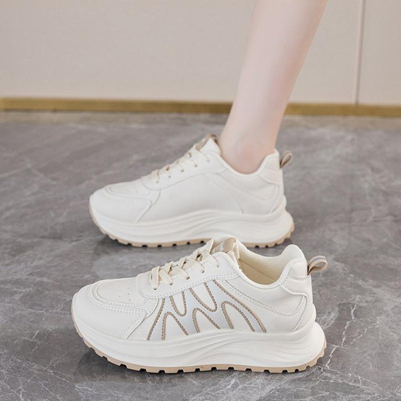 Spring, Summer, Autumn and Winter Women's Low-top Round-toe Lace-up White Shoes