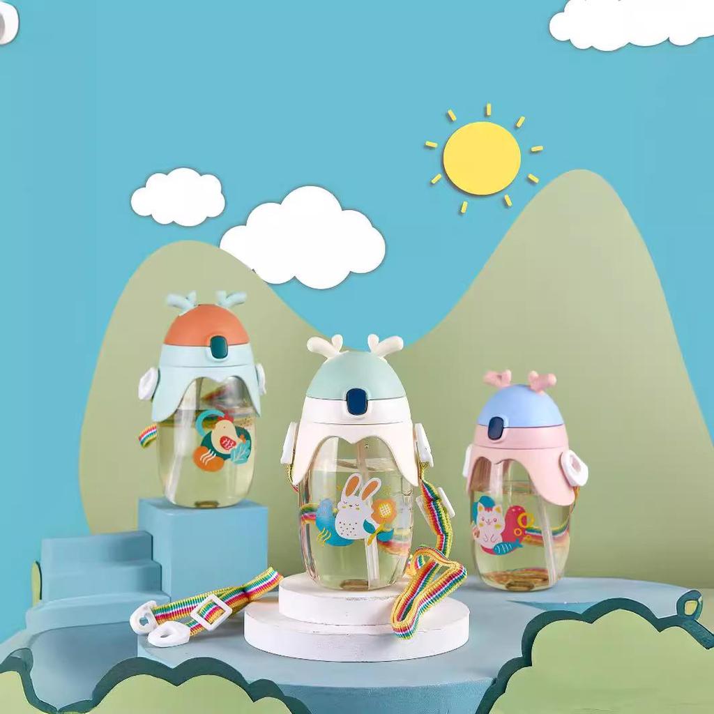 Leak-Proof Cartoon Kids' Straw Water Bottle with Portable Handle
