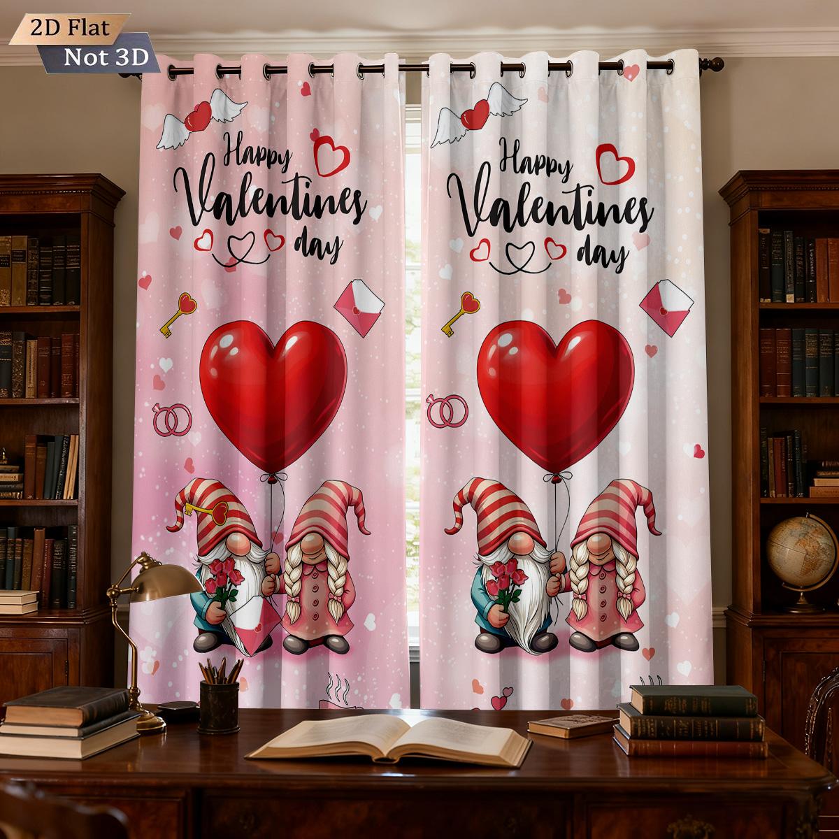 

Room Darkening Valentine Day Romantic Love Dwarf Print Curtains Multi Size Living Bedroom Insulation Decoration Curtain Polyester With Punched W100*H70(CM)-Hooks&2PCS