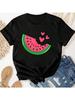 Refreshing Watermelon Bite Print Casual O-Neck Spring Summer T-Shirt Wear