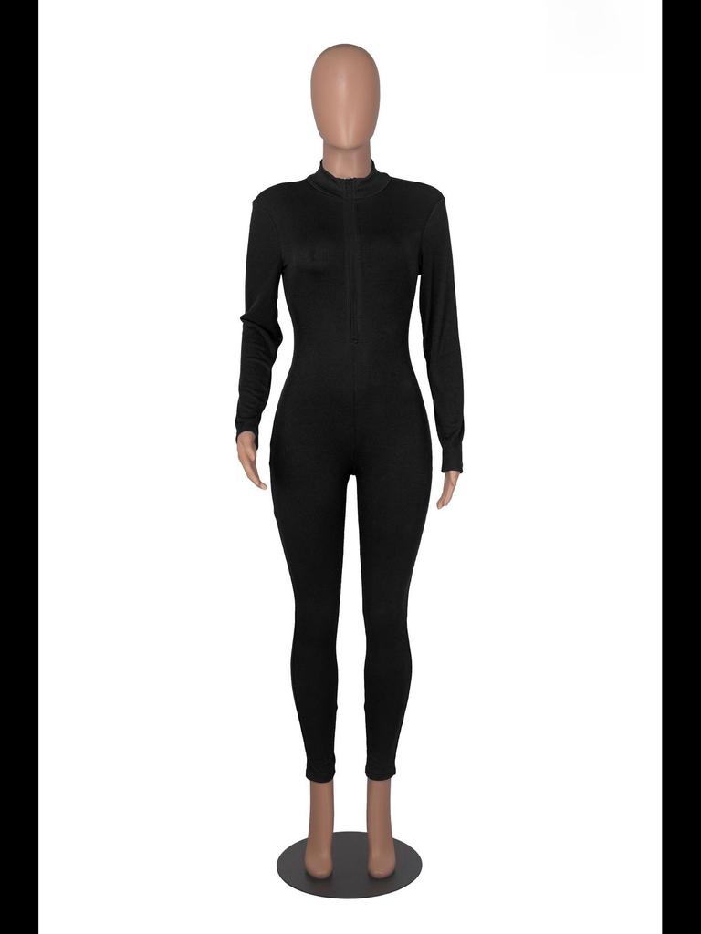 2022 Autumn European and American Pit Stripe Zipper Sports Jumpsuit