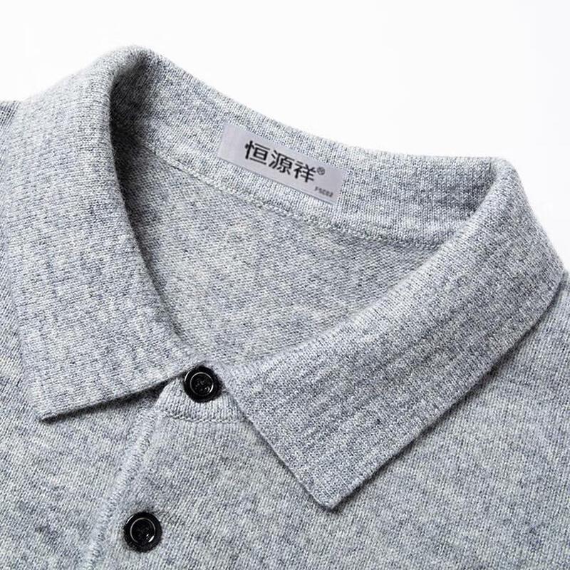 Hengyuanxiang Men's 100% Pure Wool Thickened Polo Collar Sweater