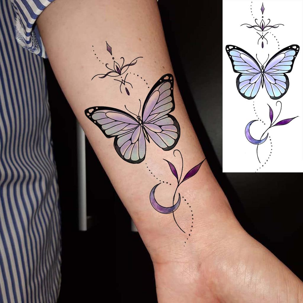 1 Sheet Colorful 3D Rose Flower Butterfly Temporary Tattoos For Women Adults Hand Foot, Waterproof Realistic Fake Tattoo Sticker