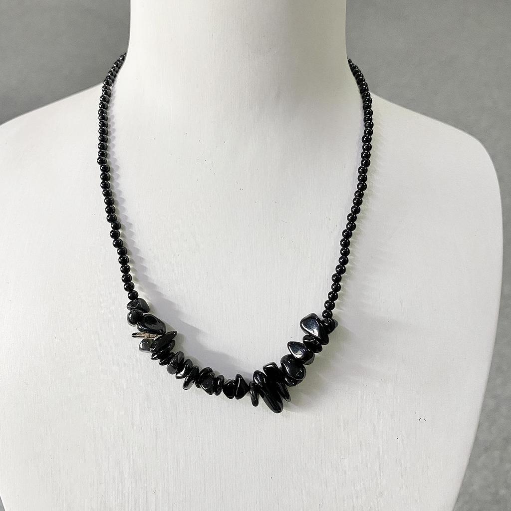 925 Sterling Silver Irregular Black Agate and Tiger Eye Necklace for Women - High-End Clavicle Chain with White Crystal and Obsidian