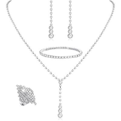 Nische, einfache Braut Strass Halskette Ohrringe Armband Ring vierteilig Hochzeitskleid Bankett Kleid Zubehör Frauen